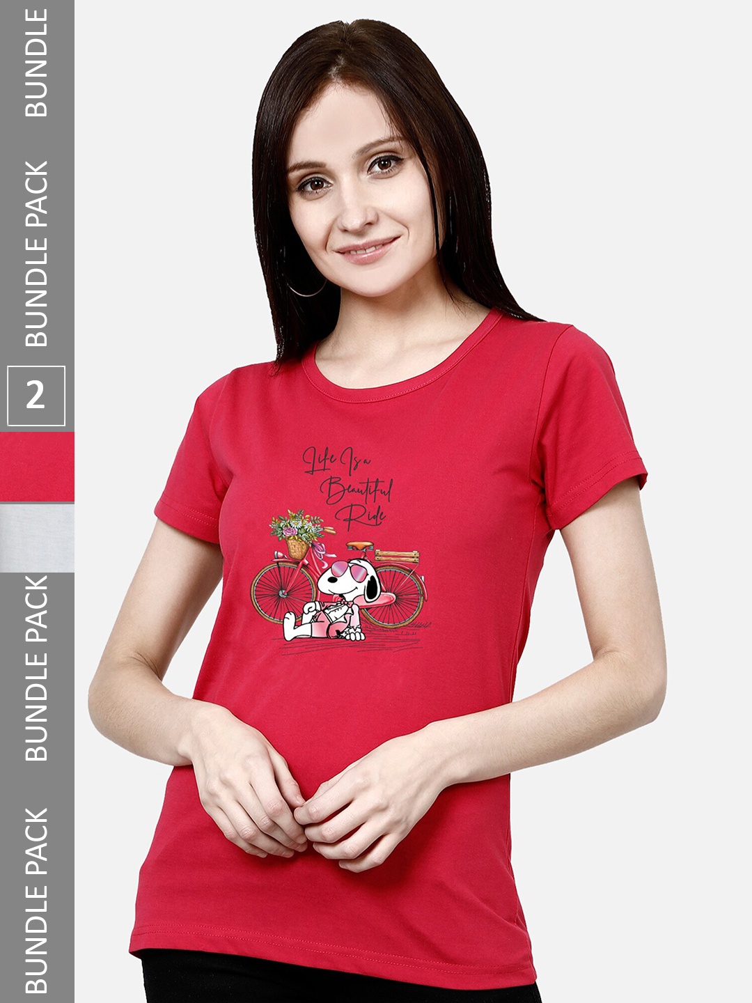 

CHOZI Pack Of 2 Graphic Printed Cotton T-shirt, Red