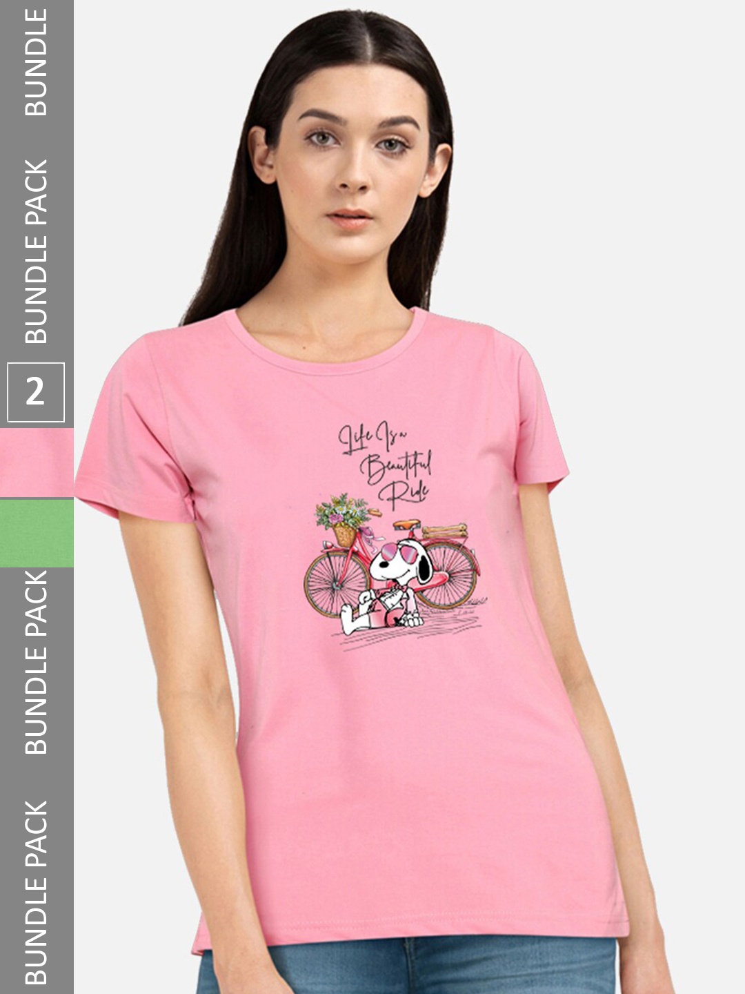 

CHOZI Pack Of 2 Typography Printed Cotton T-shirt, Pink