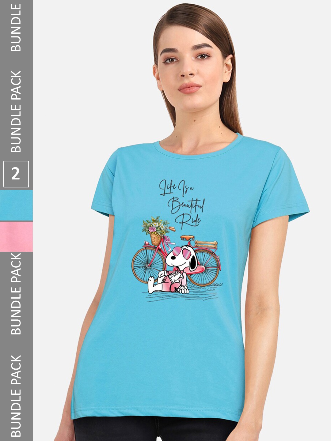 

CHOZI Pack of 2 Graphic Printed Round Neck Cotton T-shirt, Turquoise blue