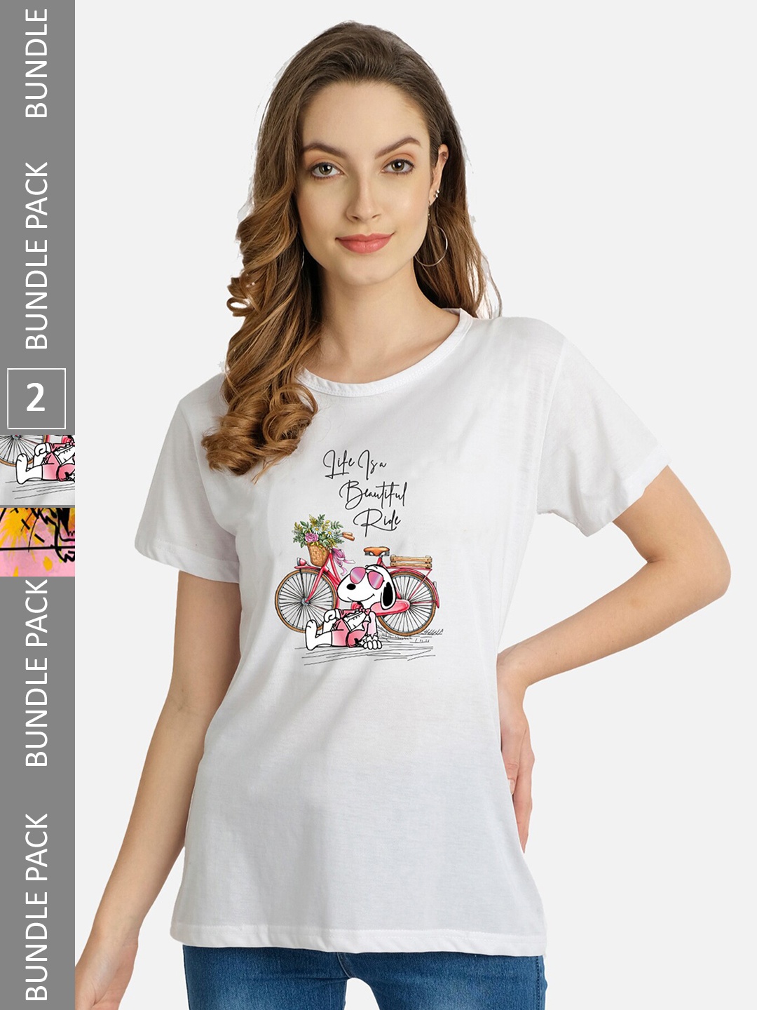 

CHOZI Pack of 2 Graphic Printed Round Neck Cotton T-shirt, White