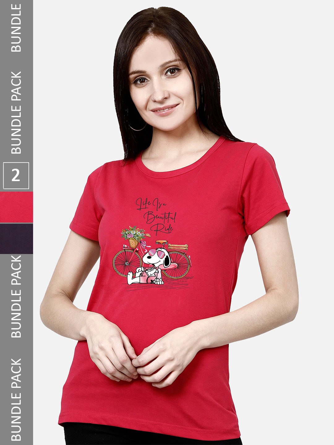 

CHOZI Pack Of 2 Graphic Printed Cotton T-shirt, Red