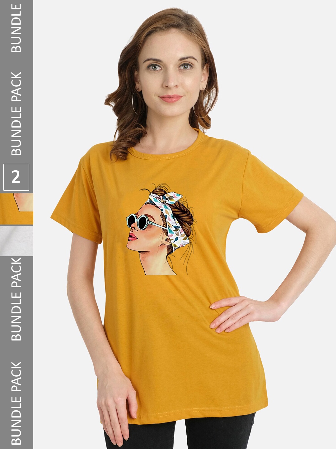 

CHOZI Pack Of 2 Graphic Printed Cotton T-shirt, Mustard