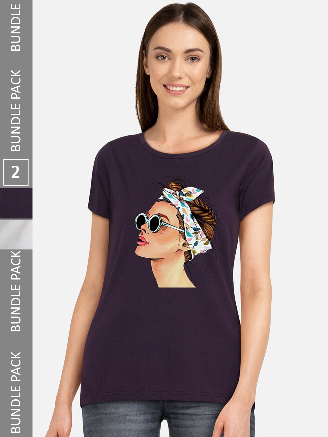 

CHOZI Pack of 2 Typography Printed Cotton T-shirt, Purple