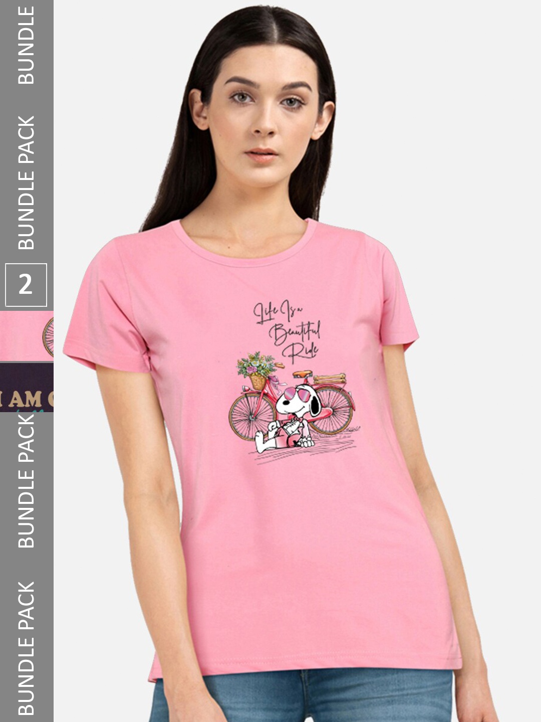 

CHOZI Pack Of 2 Typography Printed Cotton T-shirt, Pink