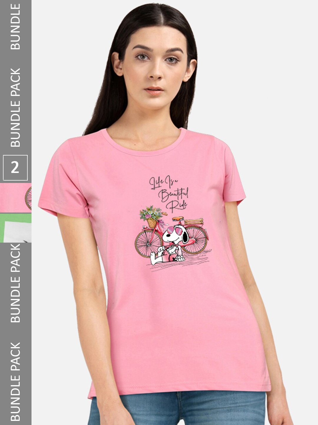 

CHOZI Pack Of 2 Graphic Printed Cotton T-shirt, Pink