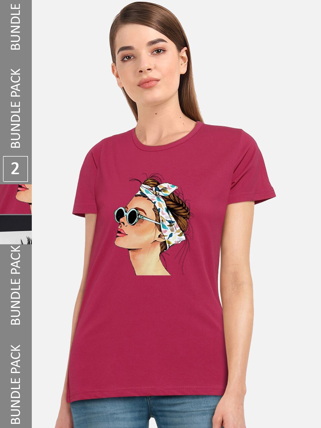 

CHOZI Pack Of 2 Graphic Printed Cotton T-shirt, Pink