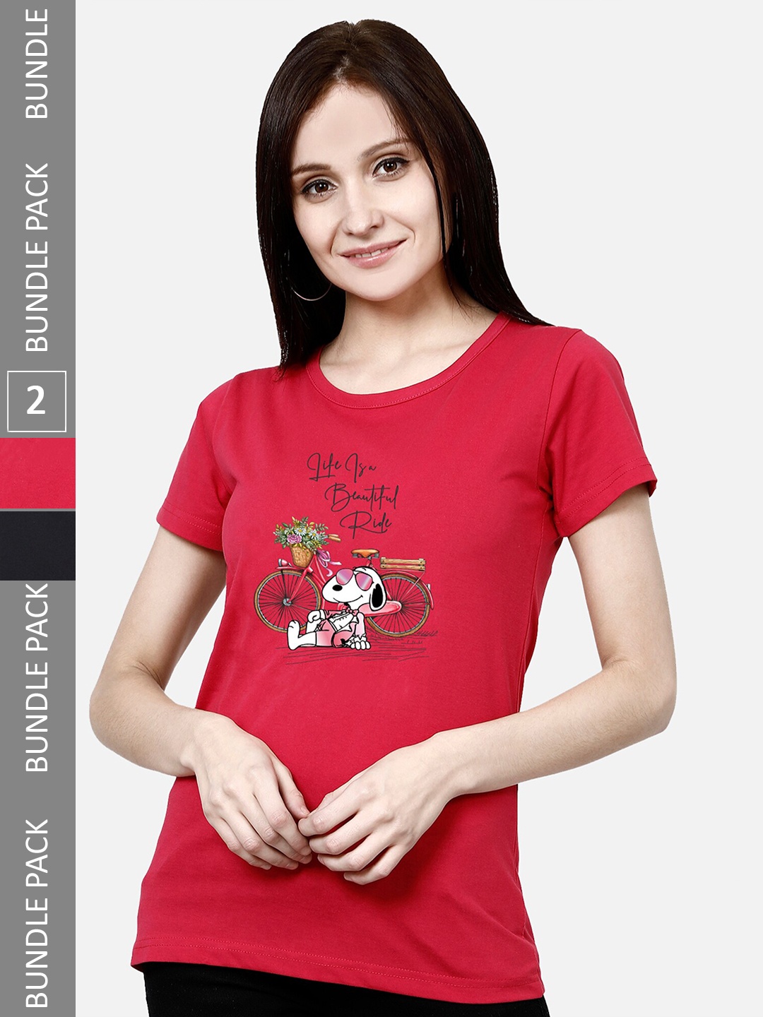 

CHOZI Pack of 2 Graphic Printed Cotton T-shirt, Red