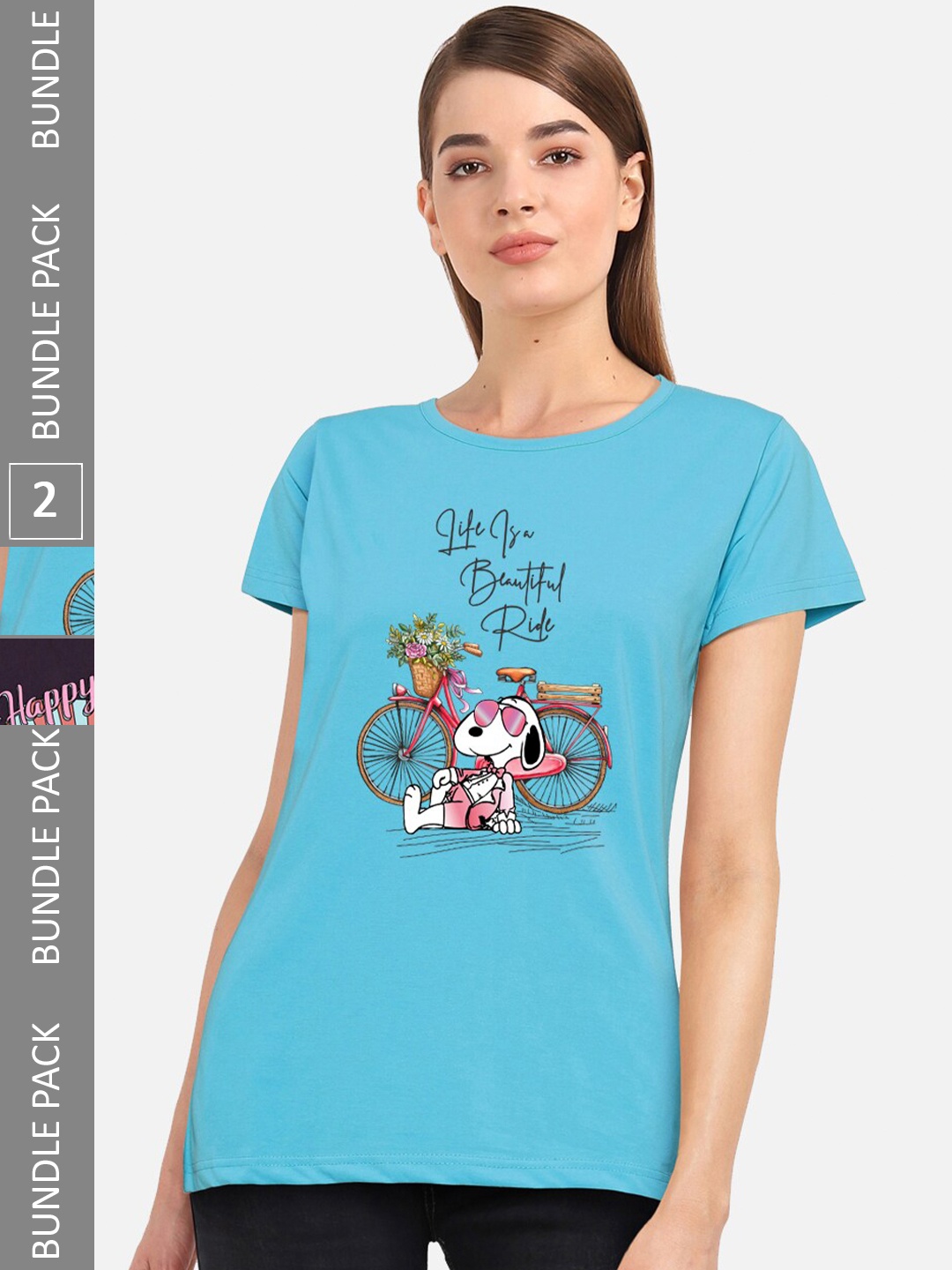 

CHOZI Pack of 2 Graphic Printed Round Neck Cotton T-shirt, Turquoise blue