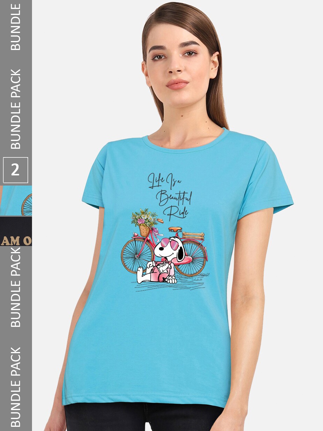 

CHOZI Pack of 2 Graphic Printed Cotton T-shirt, Turquoise blue