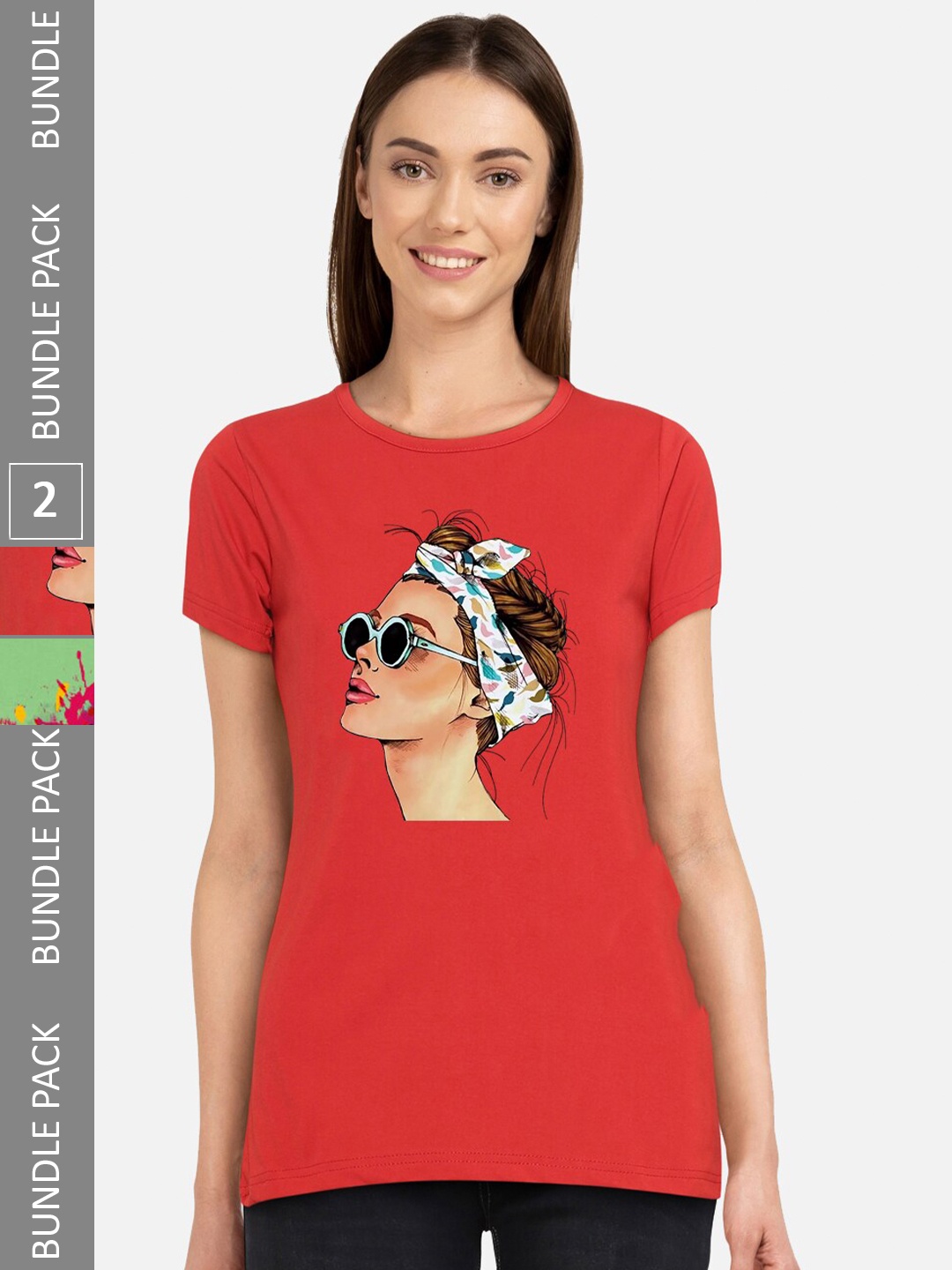 

CHOZI Pack Of 2 Graphic Printed Short Sleeves Pure Cotton T-shirt, Red