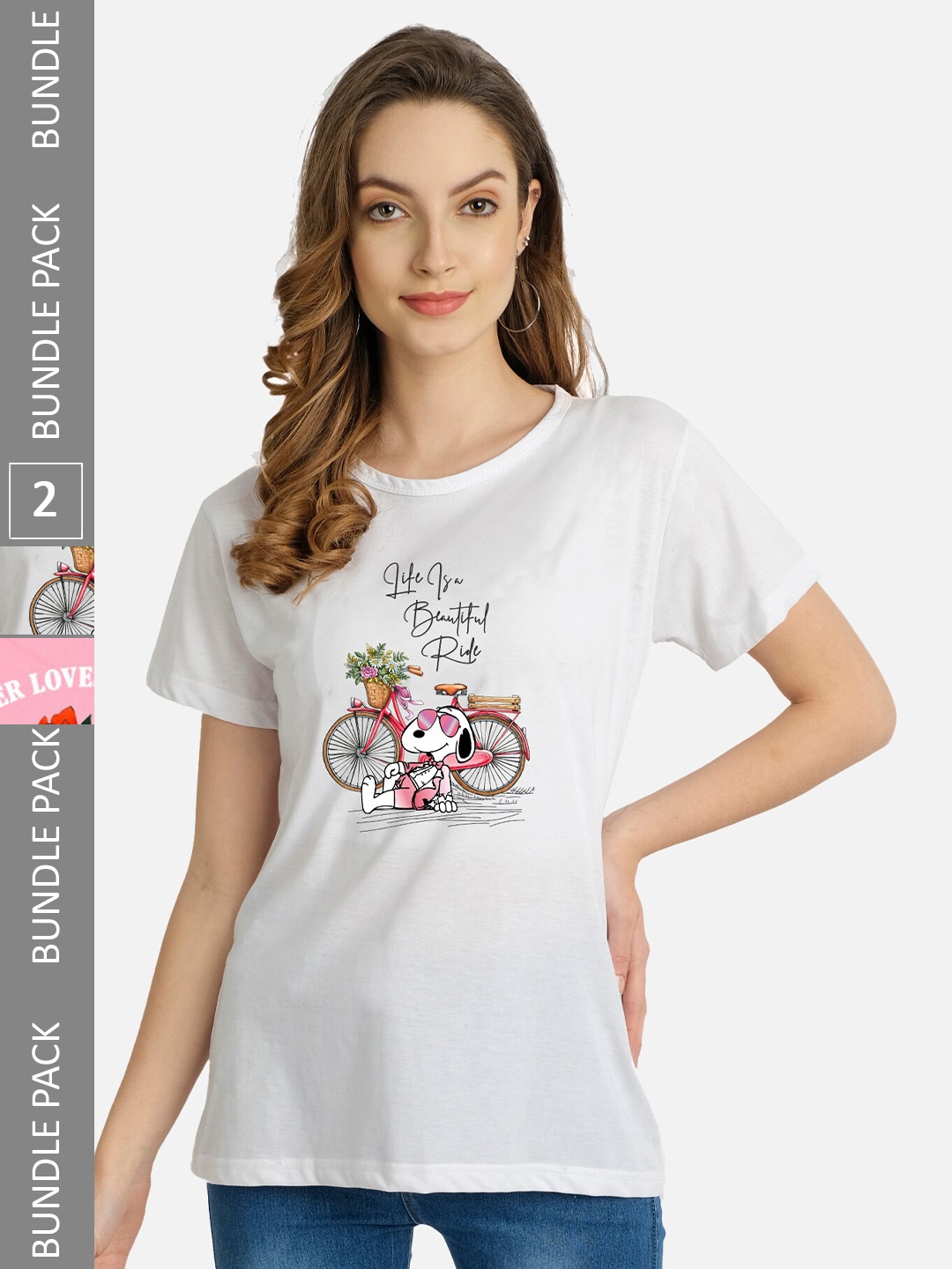 

CHOZI Pack of 2 Graphic Printed Cotton T-shirt, White