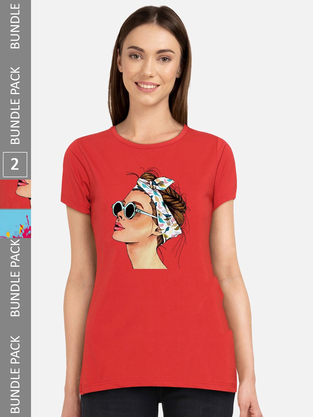 

CHOZI Pack of 2 Graphic Printed Cotton T-shirt, Red