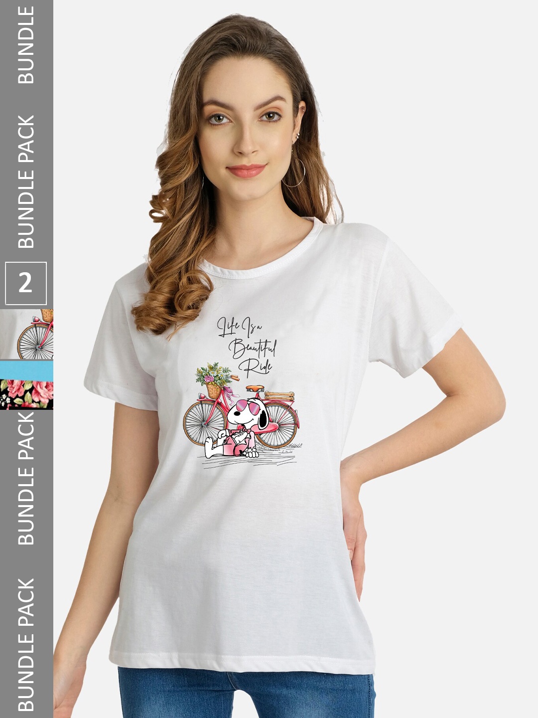 

CHOZI Pack of 2 Graphic Printed Cotton T-shirt, White