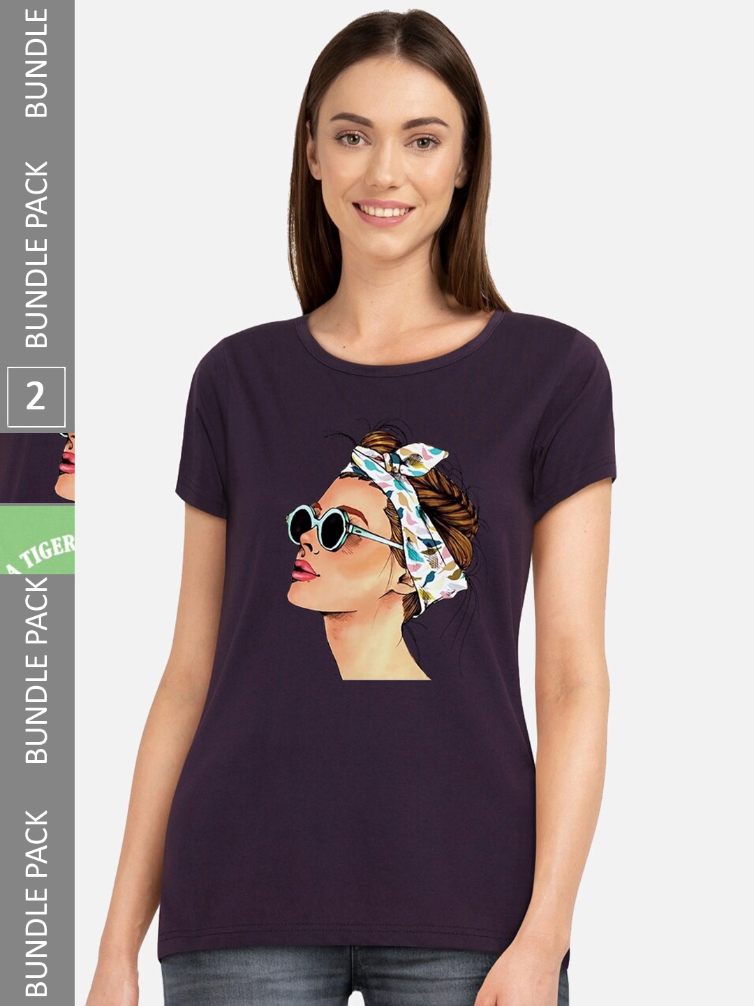 

CHOZI Pack of 2 Graphic Printed Cotton T-shirt, Purple