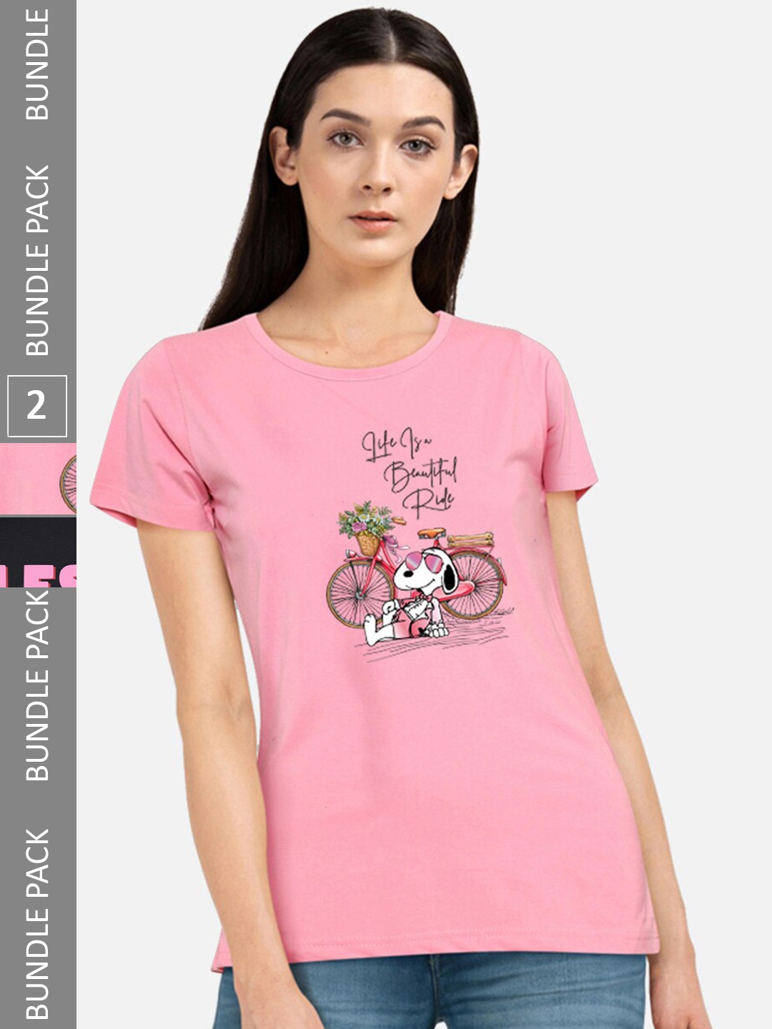 CHOZI Pack of 2 Graphic Printed Cotton T-shirt, Pink