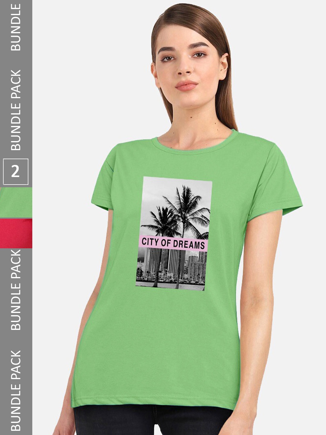 

CHOZI Pack Of 2 Graphic Printed Cotton T-shirts, Green