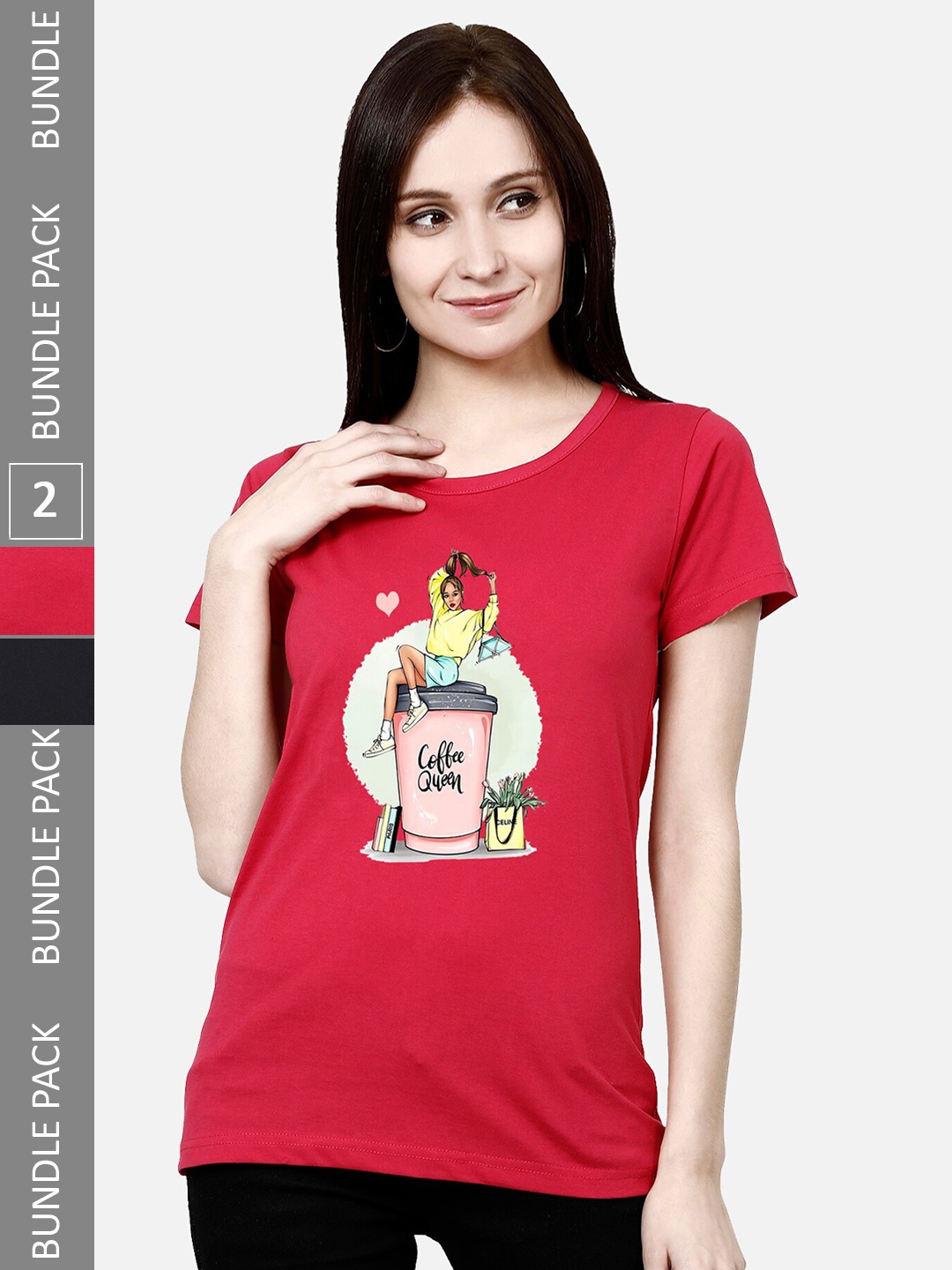 

CHOZI Pack Of 2 Graphic Printed Cotton T-shirts, Pink
