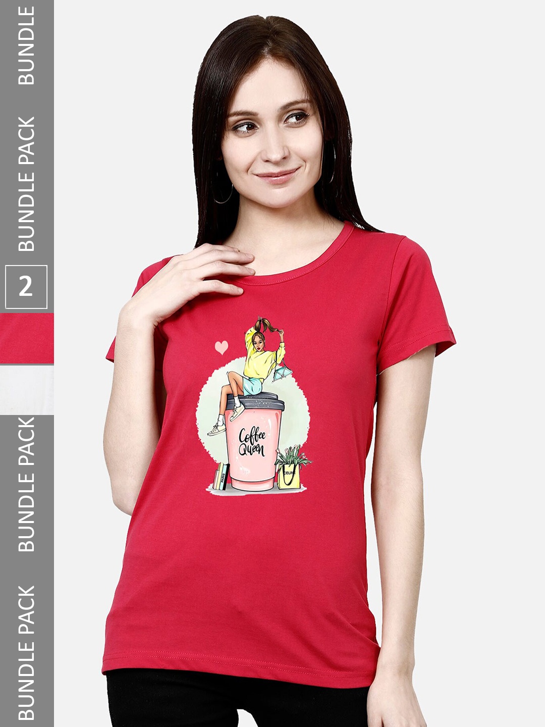 

CHOZI Pack of 2 Graphic Printed Cotton T-shirt, Pink