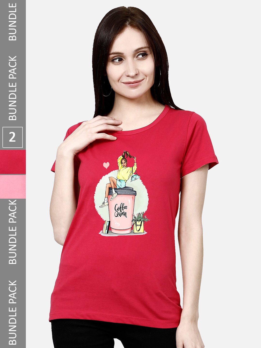 

CHOZI Pack of 2 Graphic Printed Cotton T-shirt, Red