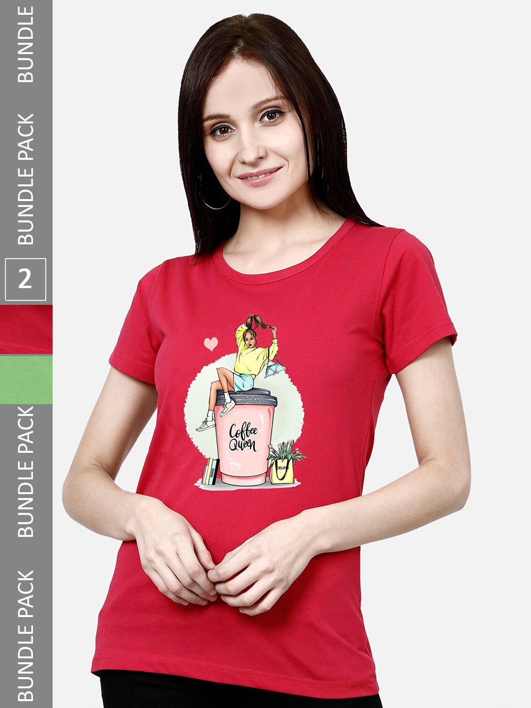 

CHOZI Pack Of 2 Printed Cotton T-shirts, Pink