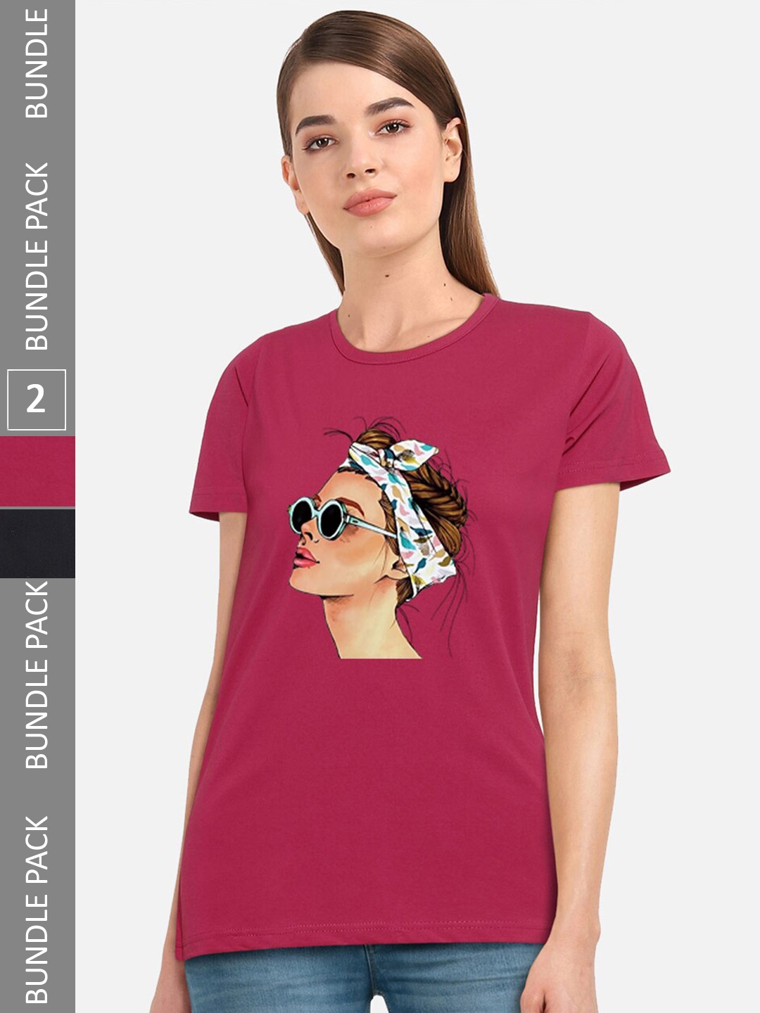 

CHOZI Pack Of 2 Printed Cotton T-shirts, Pink