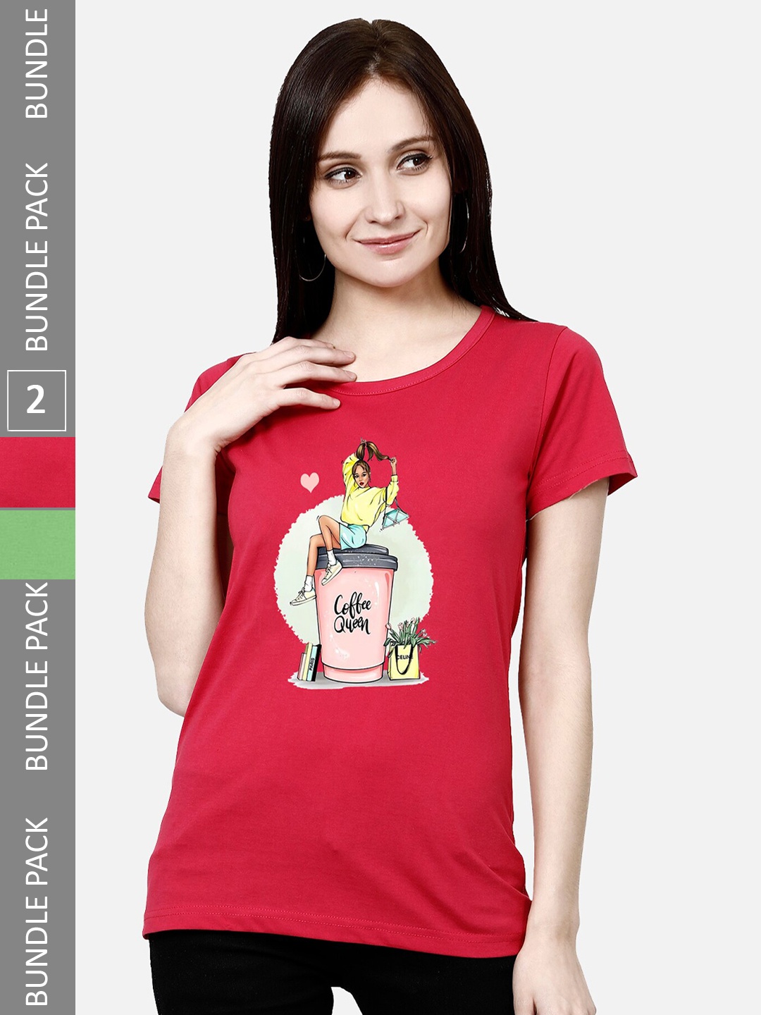 

CHOZI Pack Of 2 Printed Cotton T-shirts, Red
