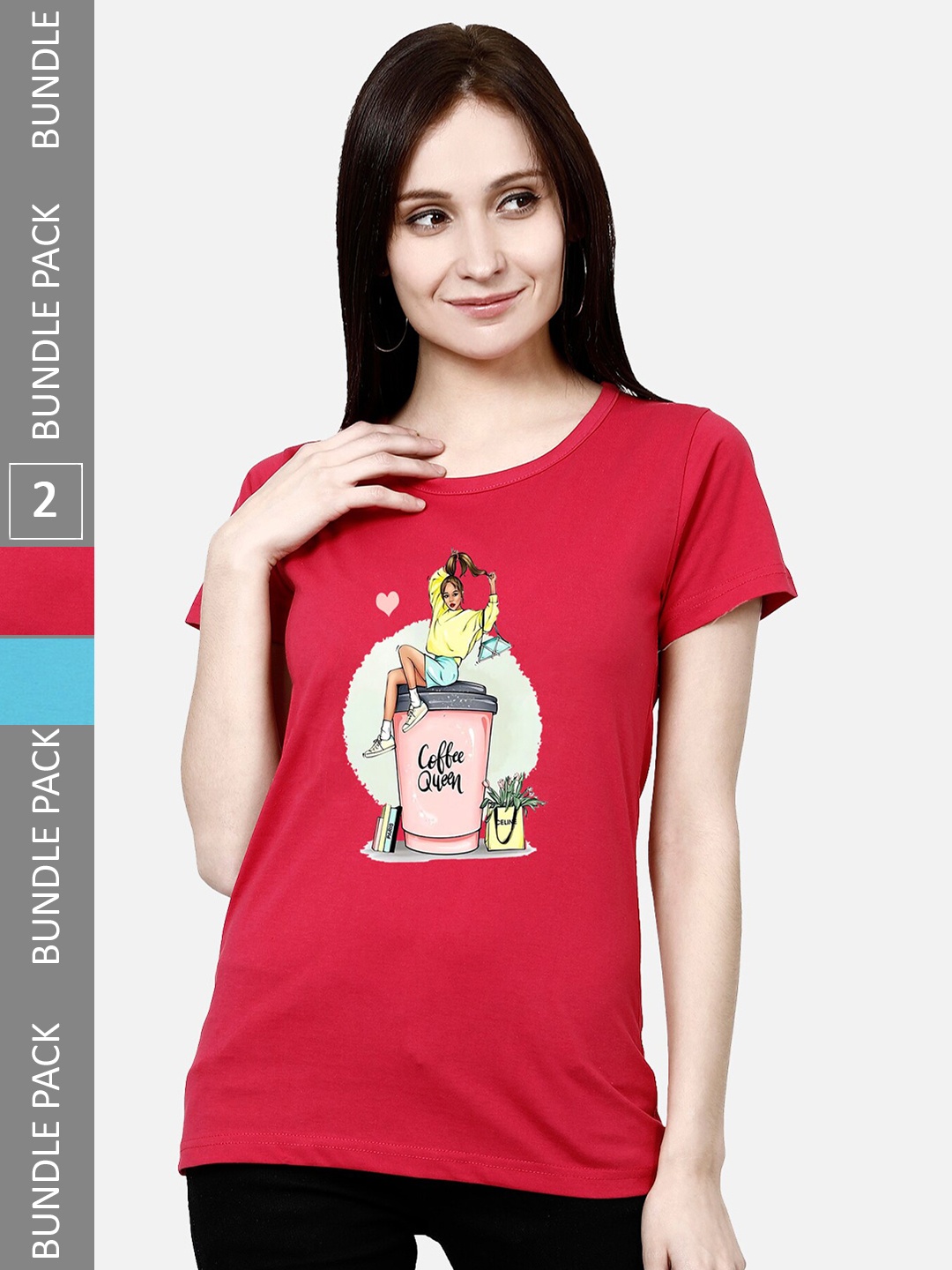 

CHOZI Pack Of 2 Printed Cotton T-shirts, Red