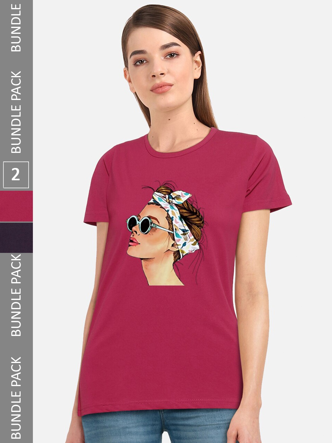 

CHOZI Pack Of 2 Printed Cotton T-shirts, Pink
