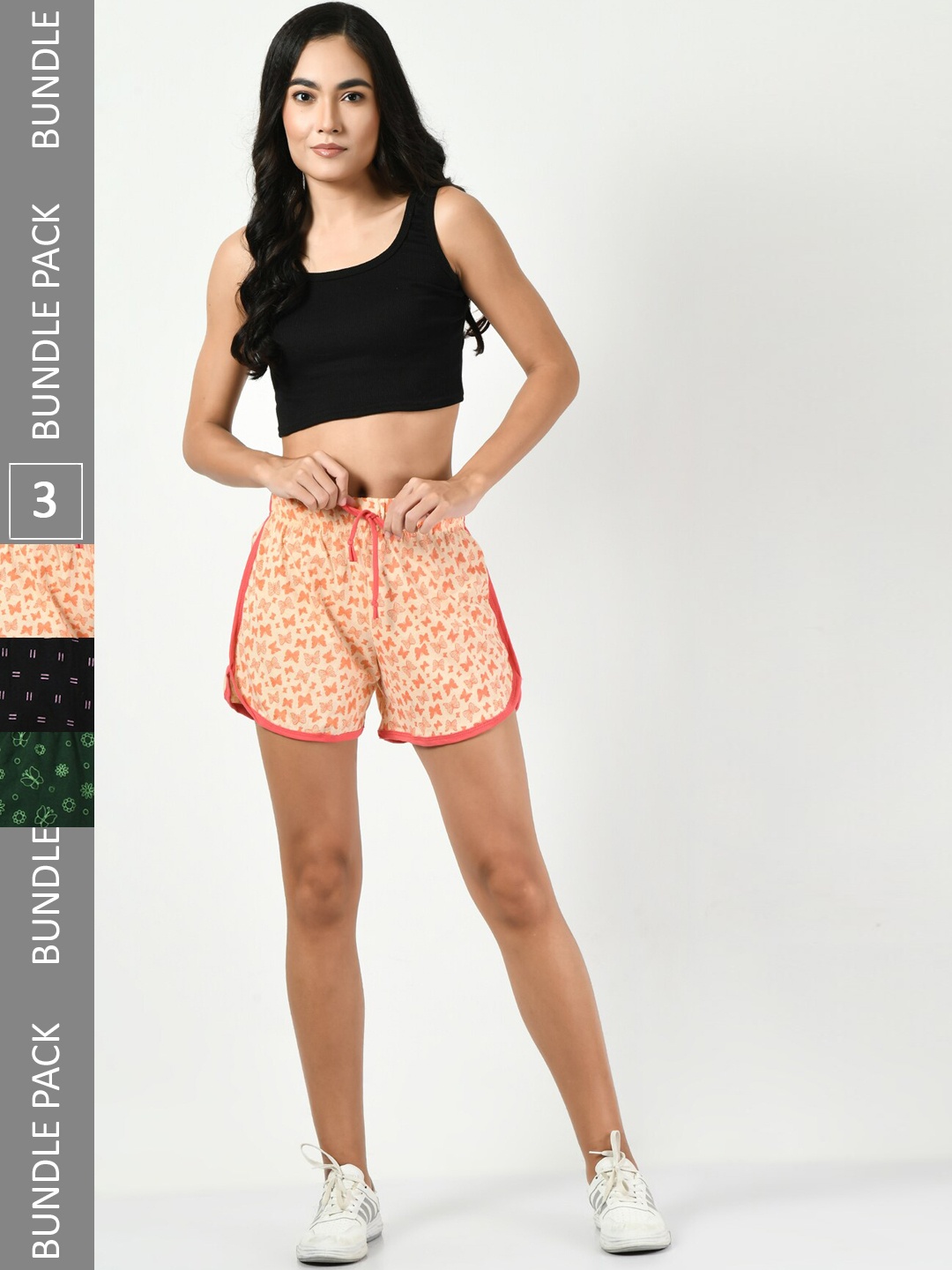 

BAESD Women Pack Of 3 Conversational Printed High-Rise Pure Cotton Shorts, Peach