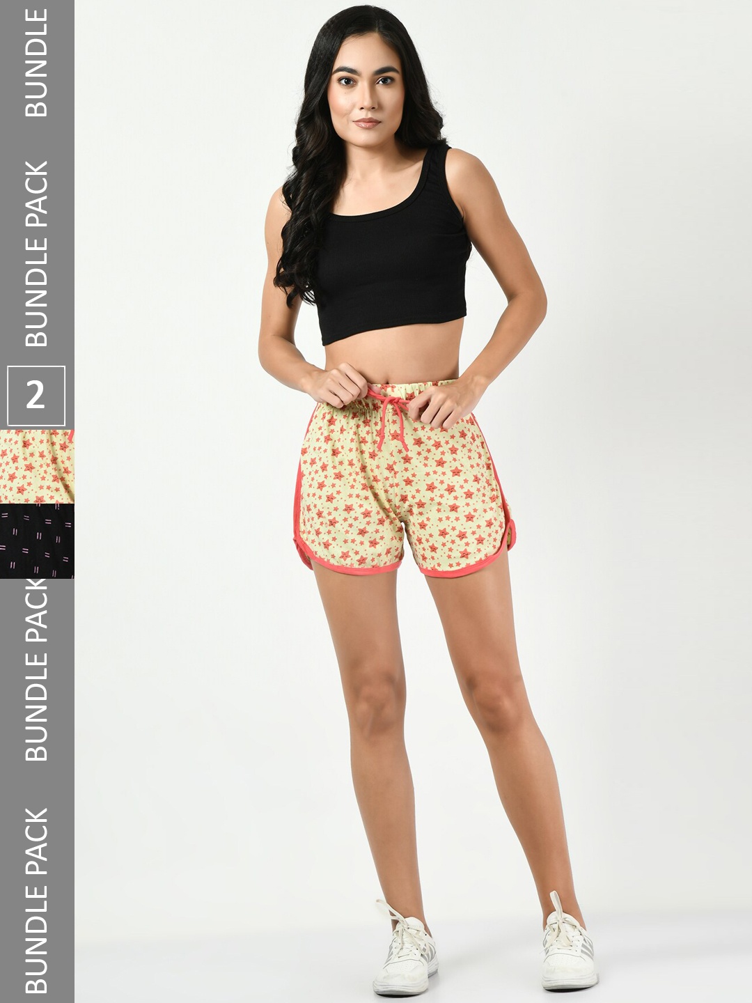 

BAESD Pack Of 2 Printed Pure Cotton High-Rise Shorts, Cream