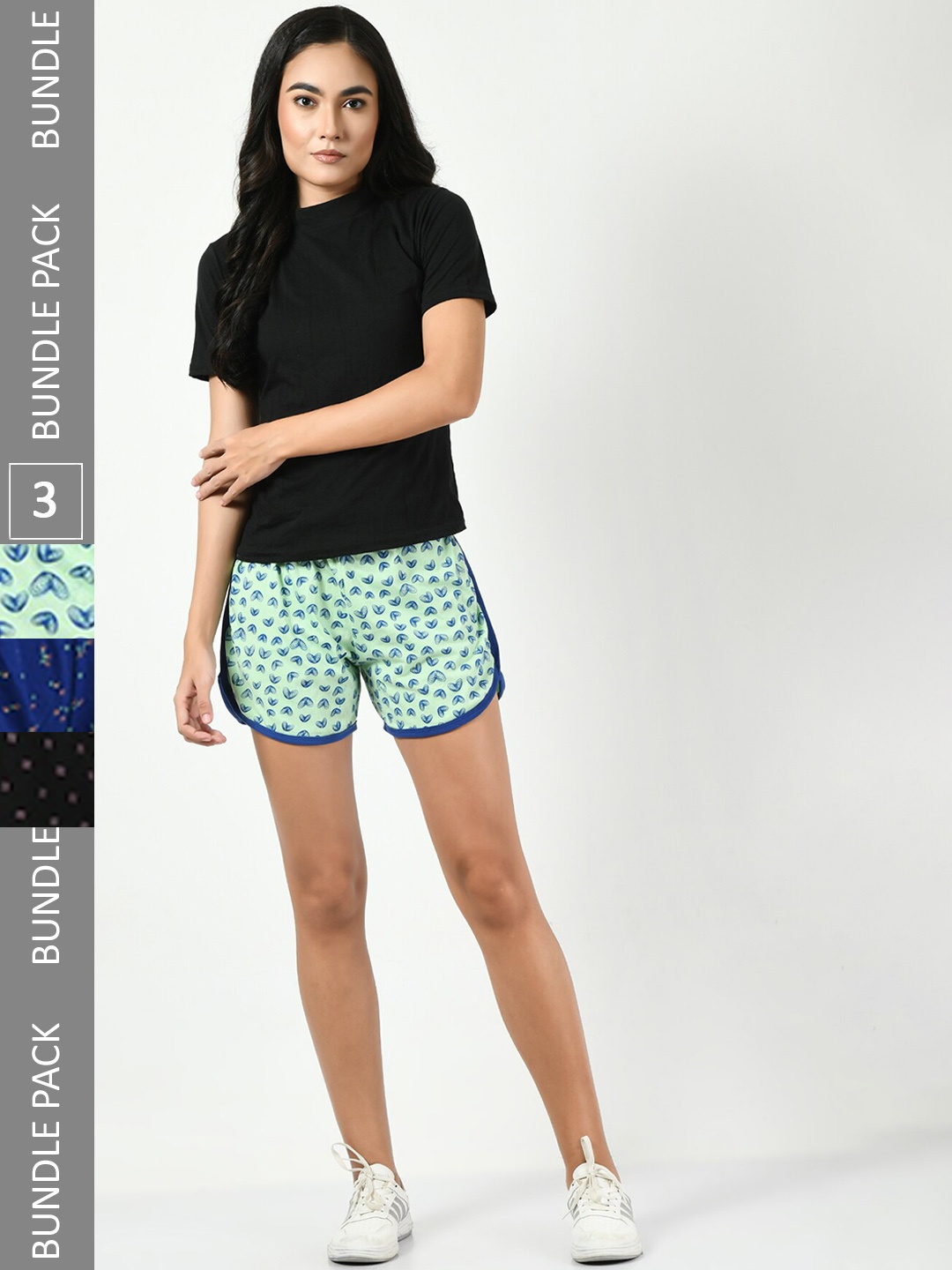 

BAESD Women Pack Of 3 Printed Pure Cotton High-Rise Shorts, Green