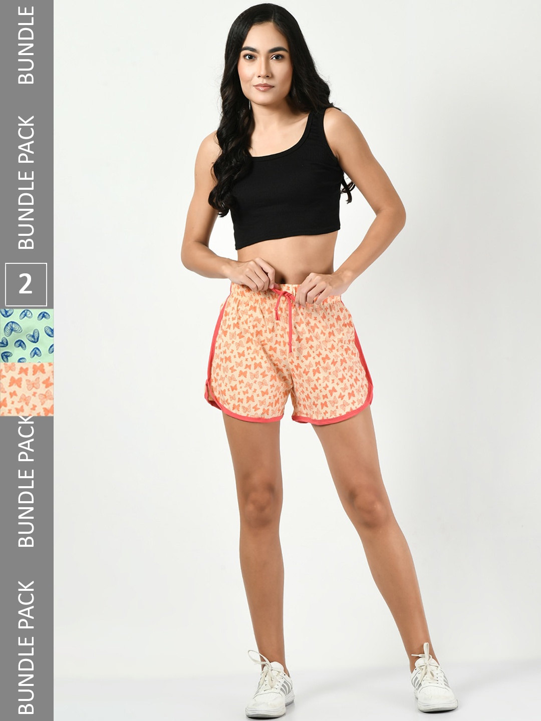 

BAESD Pack Of 2 Printed Pure Cotton High-Rise Shorts, Green