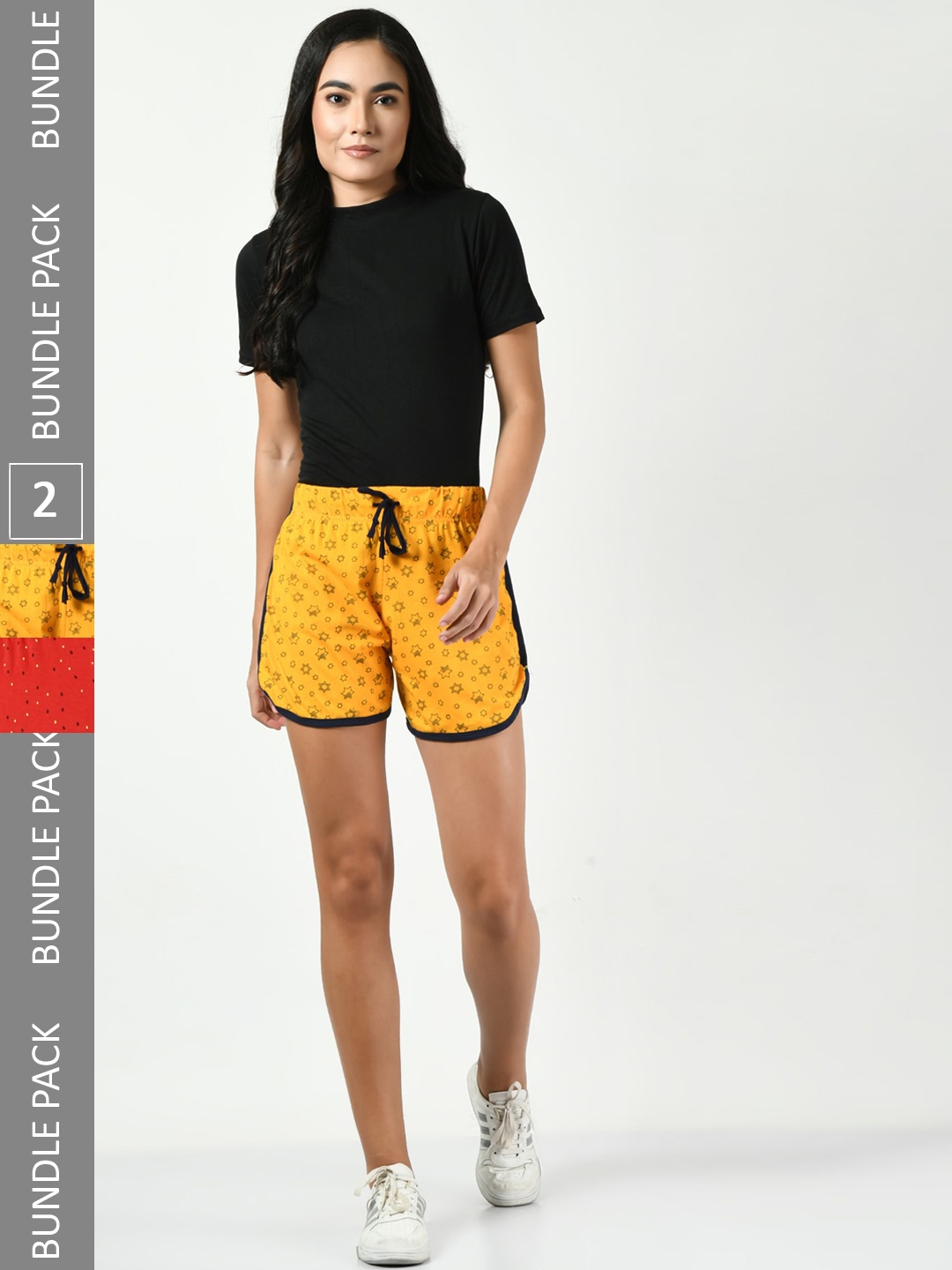 

BAESD Pack Of 2 Printed Cotton High-Rise Shorts, Yellow