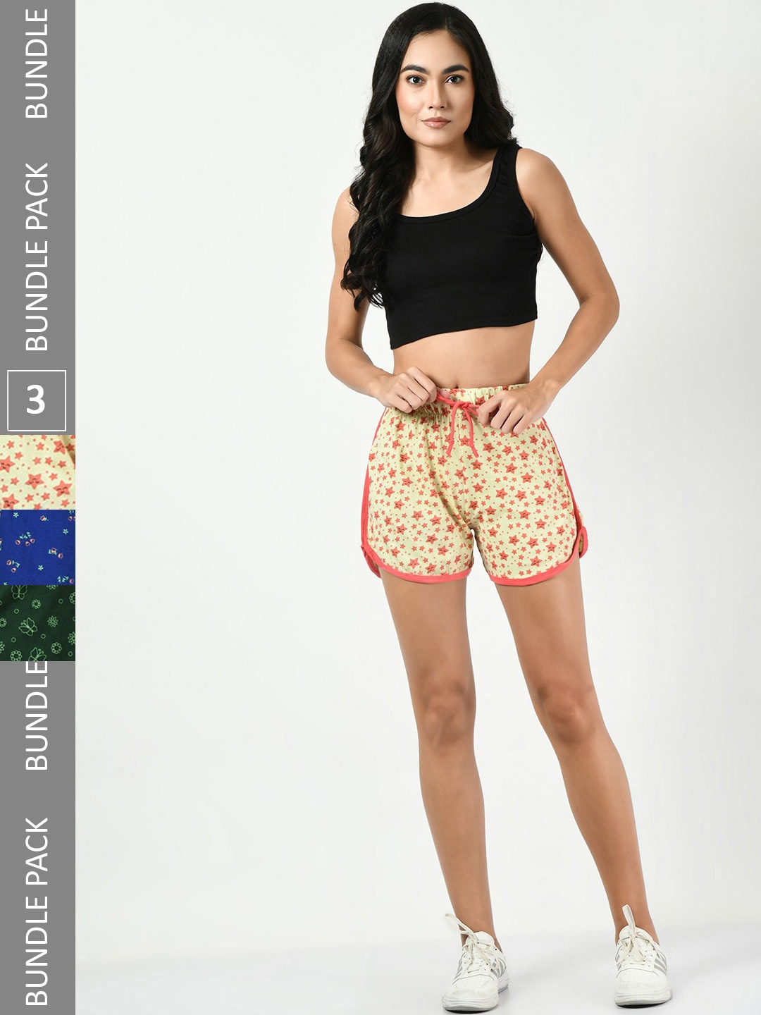 

BAESD Pack Of 3 Printed Cotton High-Rise Shorts, Yellow