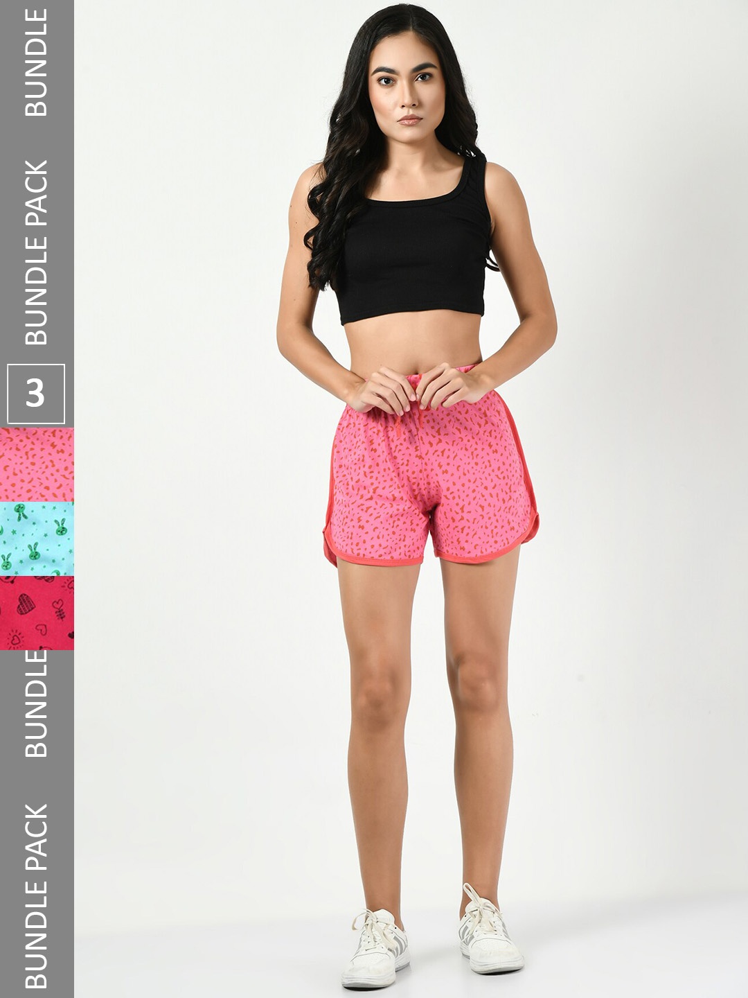 

BAESD Women Pack Of 3 Printed High-Rise Pure Cotton Shorts, Pink