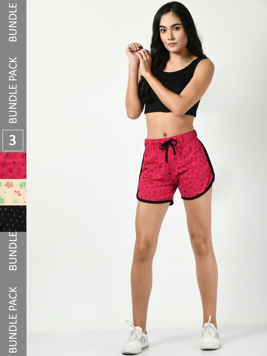 

BAESD Women Pack Of 3 Printed High-Rise Pure Cotton Shorts, Red