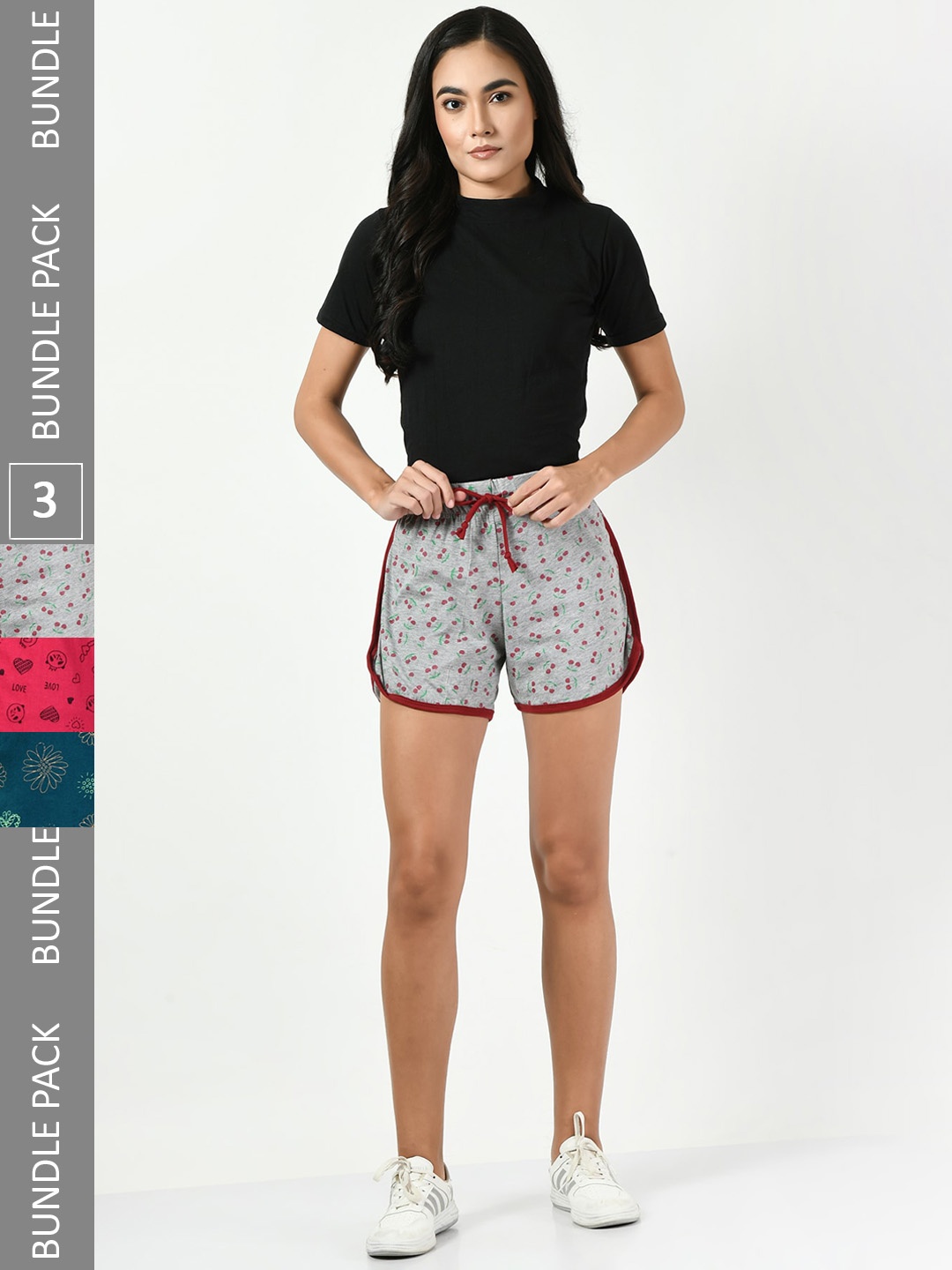 

BAESD Women Pack of 3 Printed High-Rise Cotton Shorts, Grey