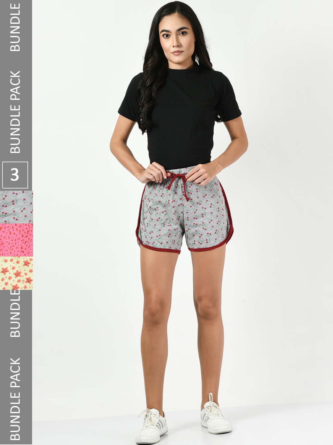 

BAESD Women Pack of 3 Printed High-Rise Cotton Shorts, Grey