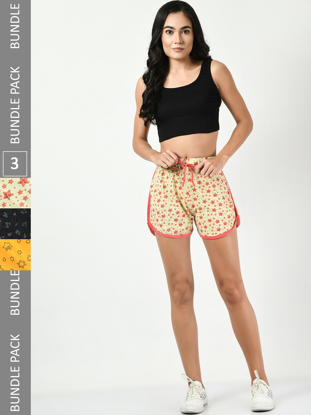 

BAESD Women Pack of 3 Printed High-Rise Cotton Shorts, Beige