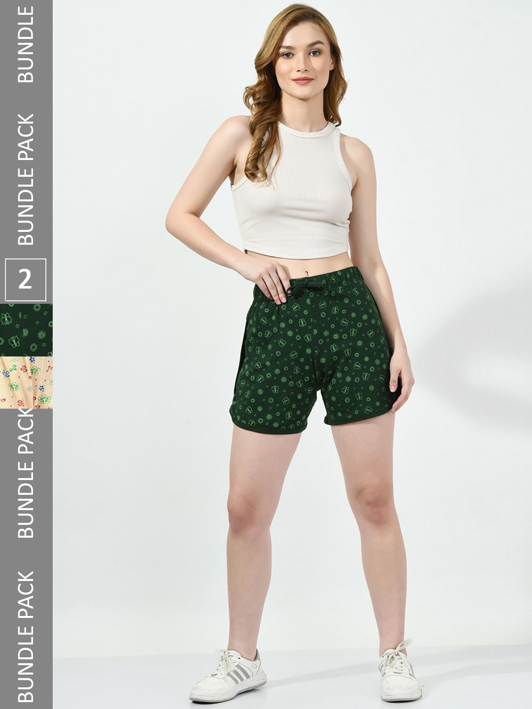 

BAESD Women Pack of 2 Printed High-Rise Cotton Shorts, Green