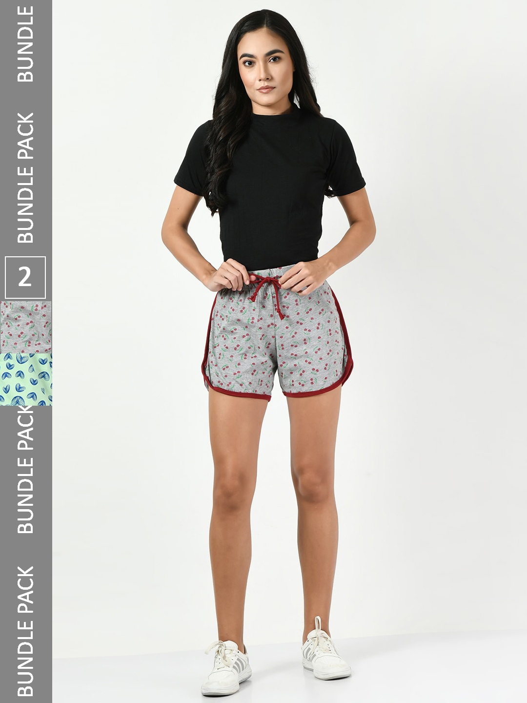 

BAESD Women Pack of 2 Printed High-Rise Cotton Shorts, Grey