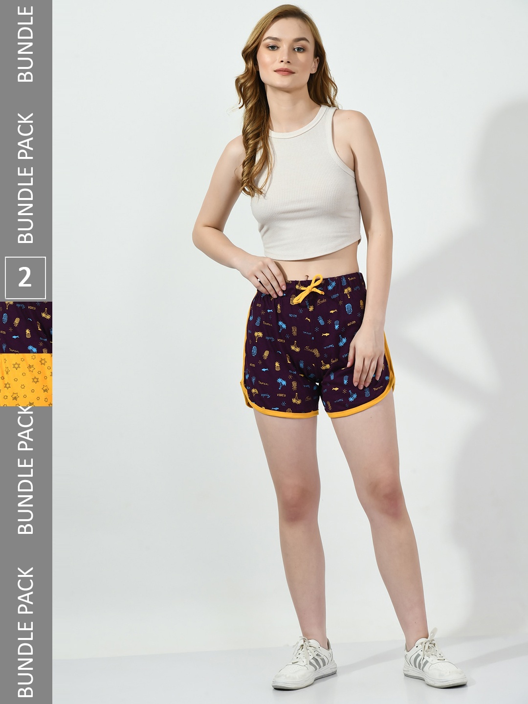 

BAESD Women Pack of 2 Printed High-Rise Cotton Shorts, Purple
