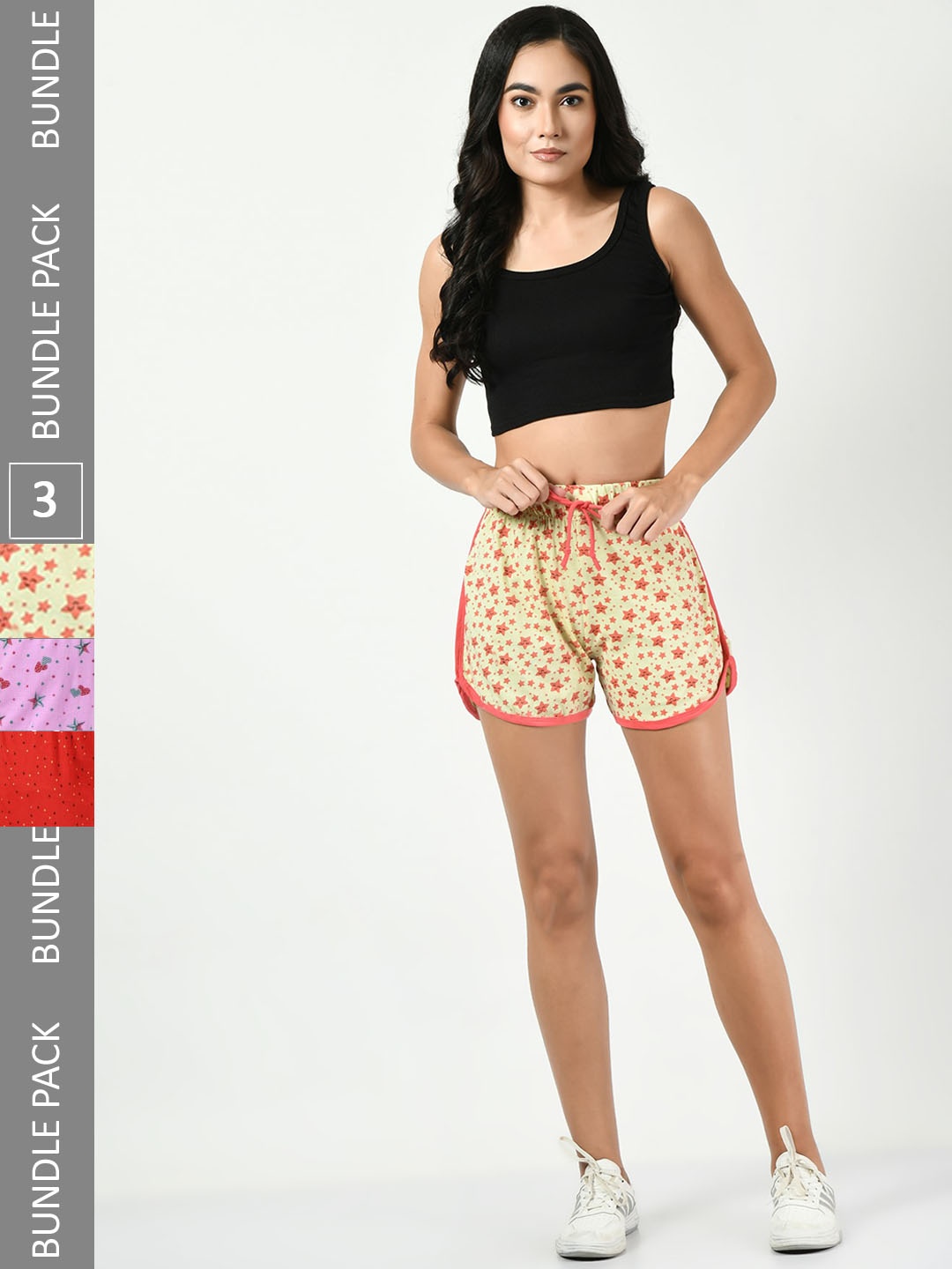 

BAESD Women Pack of 3 Printed High-Rise Cotton Shorts, Beige