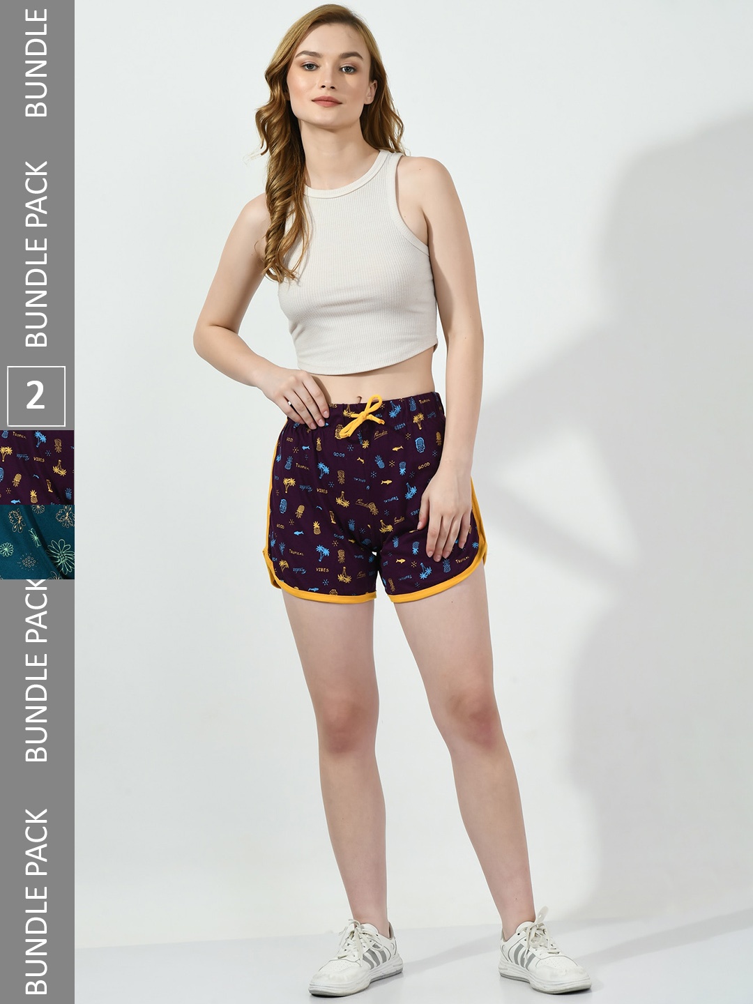 

BAESD Women Pack of 2 Printed High-Rise Cotton Shorts, Purple