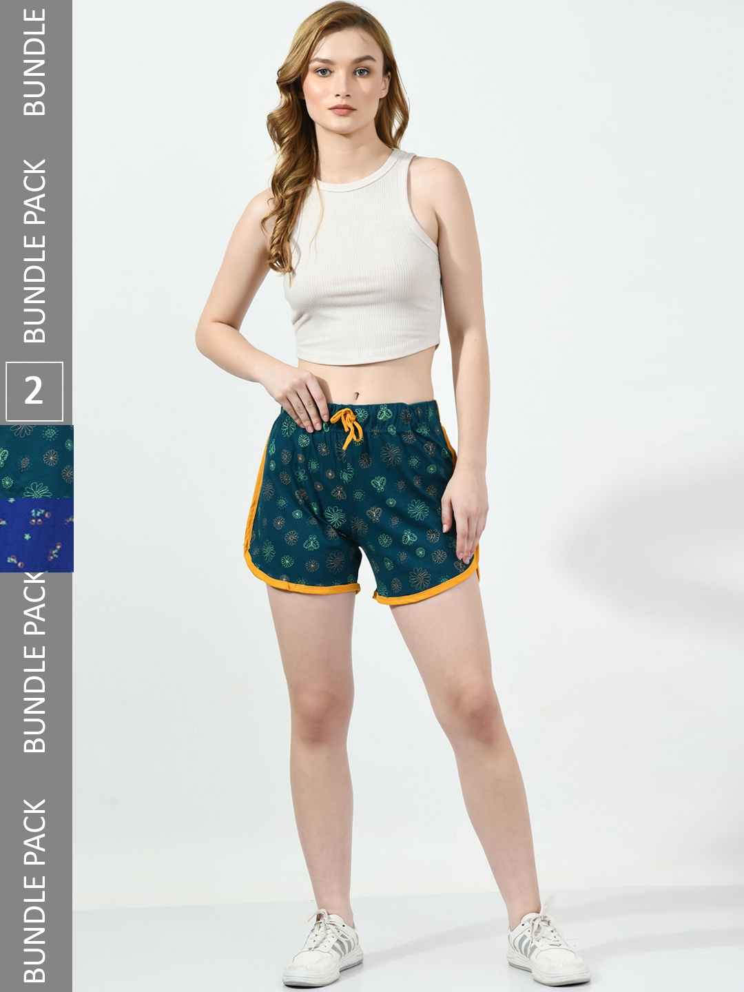 

BAESD Women Pack of 2 Printed High-Rise Cotton Shorts, Green