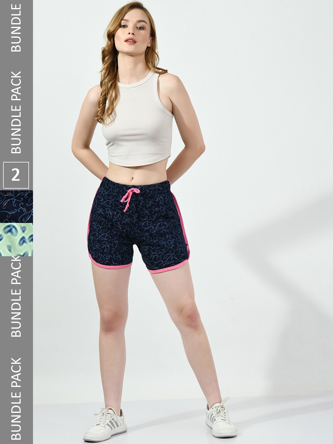 

BAESD Pack Of 2 Women Printed High-Rise Pure Cotton Shorts, Navy blue