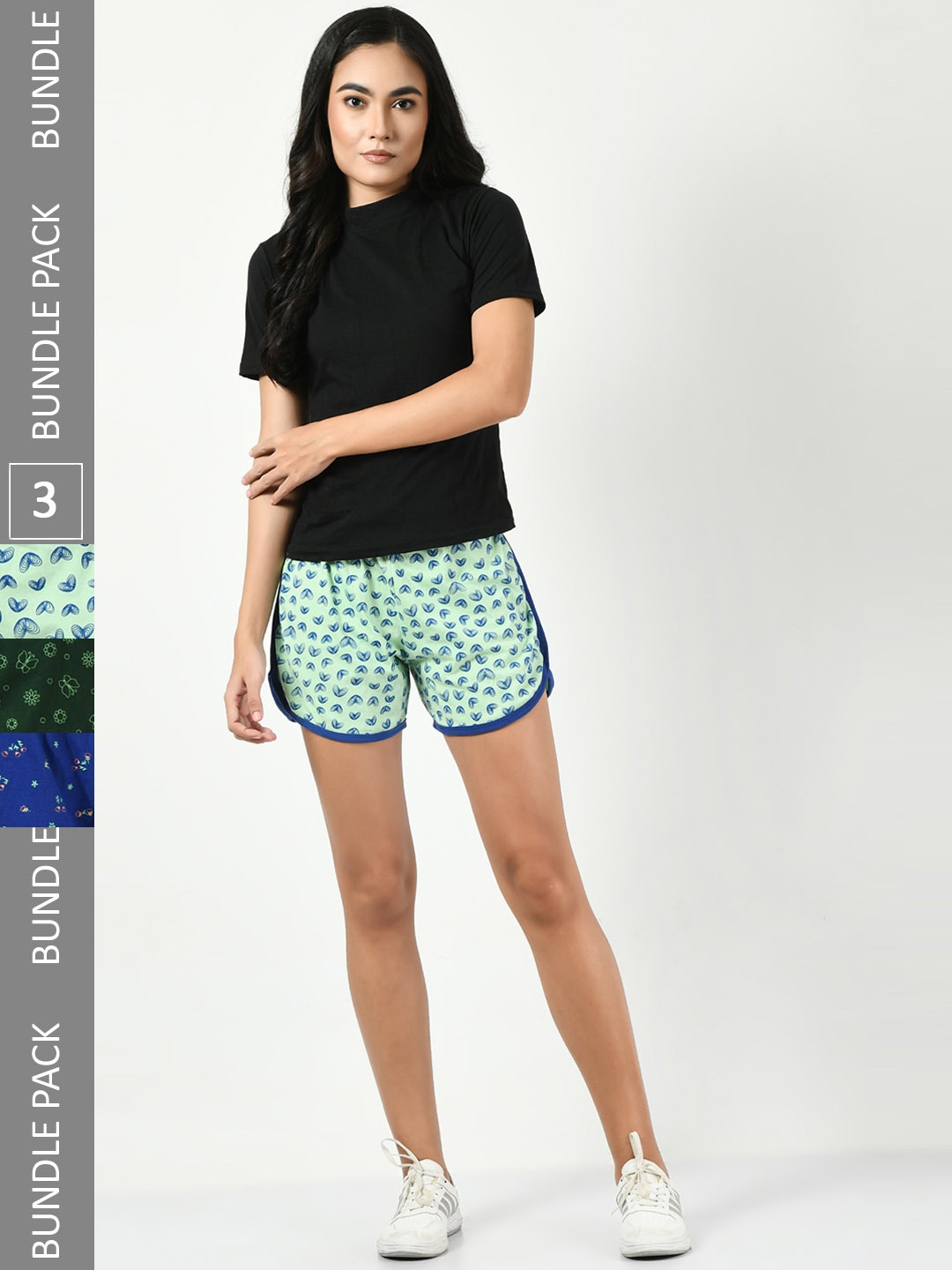 

BAESD Pack Of 3 Women Printed High-Rise Pure Cotton Shorts, Sea green