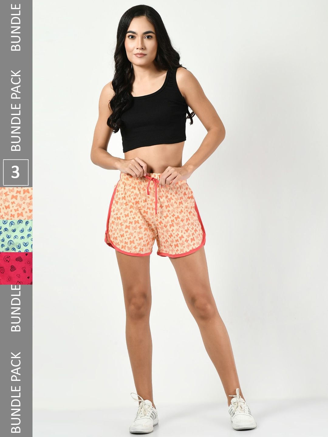 

BAESD Pack Of 3 Women Printed High-Rise Pure Cotton Shorts, Pink