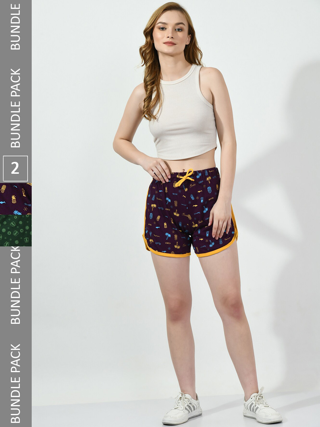 

BAESD Pack Of 2 Women Printed High-Rise Pure Cotton Shorts, Brown