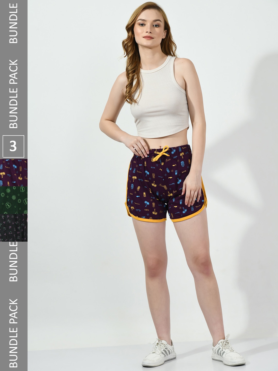 

BAESD Pack Of 3 Women Printed High-Rise Pure Cotton Shorts, Brown